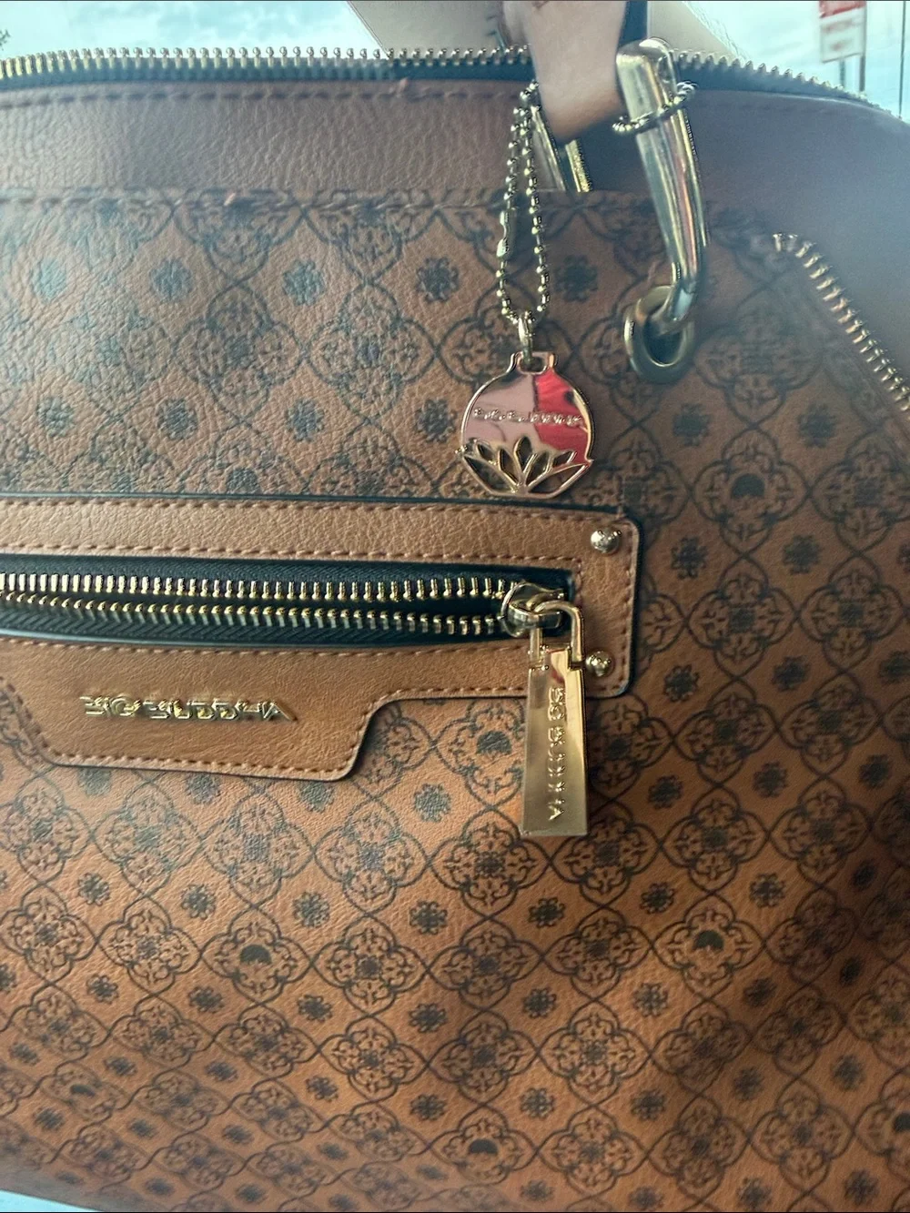 BIG BUDDHA FAUX LEATHER Dome Satchel with Gold Hardware AUTHENTIC